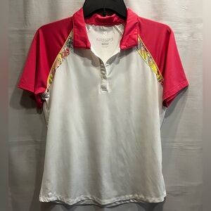 Kate Lord Short Sleeve Performance Golf Polo Shirt White Pink Size Med
